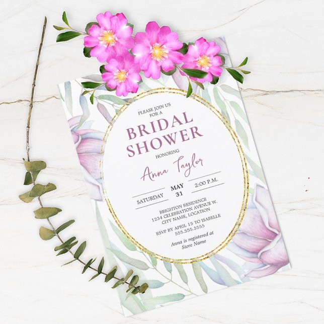 Invitation Carton d'invitation élégant de douche de mariée fl (Créateur téléchargé)