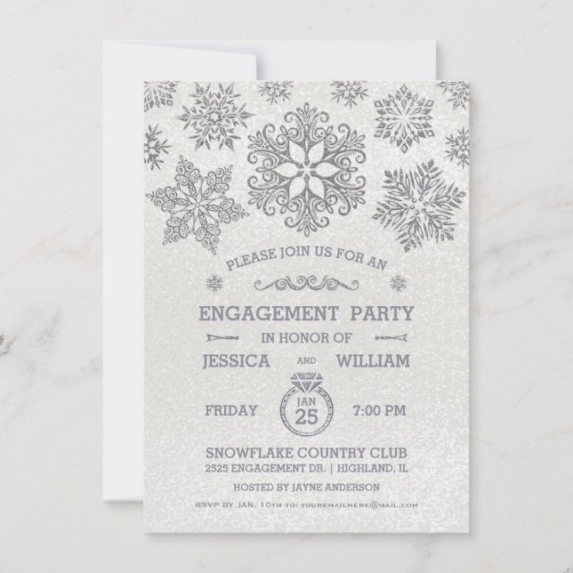 Invitation Carton d'invitation élégant de flocon de neige pou (Devant)