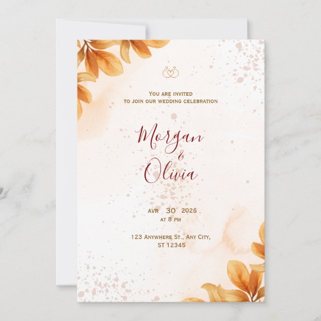 Invitation Carton d'invitation élégant de mariage d'automne a (Devant)