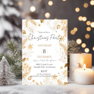 Invitation Carton d'invitation élégant de Noël en or pour une