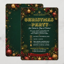 Carton d'invitation élégant de Noël vert et or