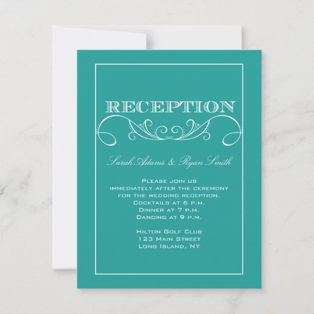 Invitation Carton d'invitation élégant de réception turquoise (Devant)