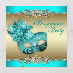 Invitation Carton d'invitation élégant de soirée masquée bleu