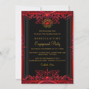 Invitation Carton d'invitation élégant en damas rouge pour un