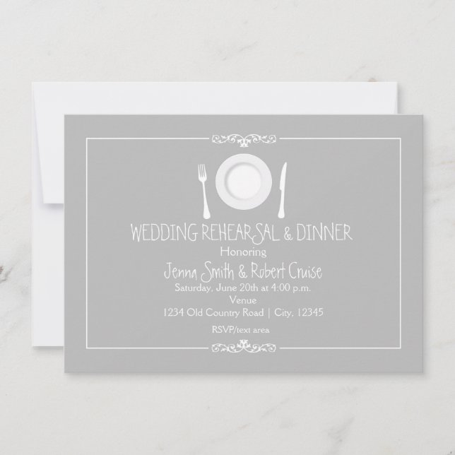 Invitation Carton d'invitation élégant gris pour dîner de rép (Devant)