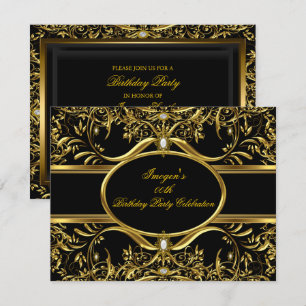 Invitation Carton d'invitation élégant noir et or pour annive