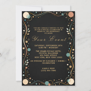 Invitation Carton d'invitation élégant noir et or pour soirée