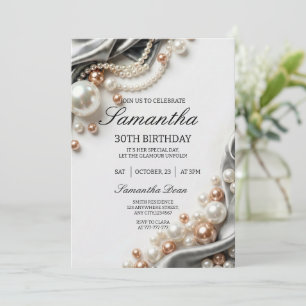 Invitation Carton d'invitation élégant perles et satin pour 3