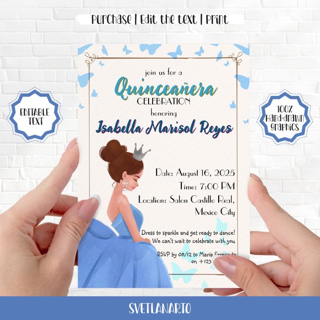 Invitation Carton d'invitation élégant princesse pour Quincea (Créateur téléchargé)