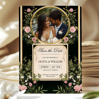 Invitation Carton d'invitation élégant rose floral et or avec