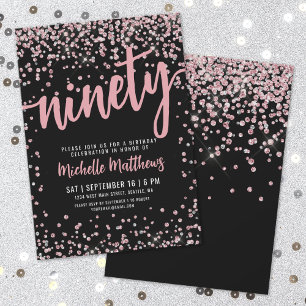 Invitation Carton d'invitation élégant rose gold pour 90e ann