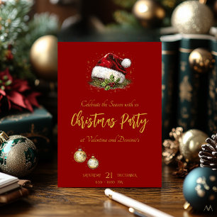 Invitation Carton d'invitation élégant rouge et or pour une s