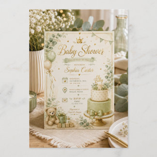 Invitation Carton d'invitation élégant vert sauge pour Baby S