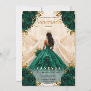 Invitation Carton d'invitation Émeraude et Or pour Quinceaner