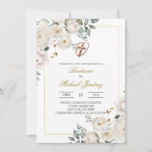 Invitation Carton d'invitation espagnol floral blanc beige po