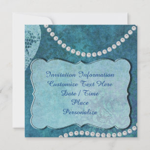 Invitation Carton d'invitation et d'annonce Perles Bleues Élé