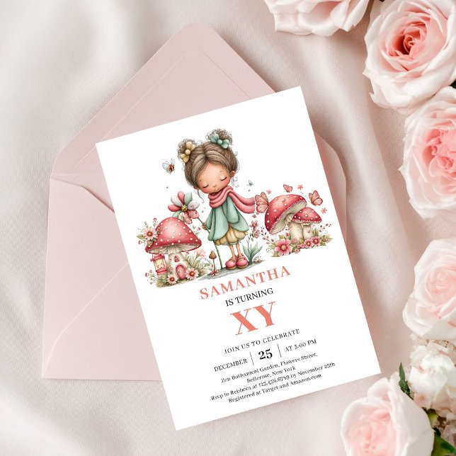 Invitation Carton d'invitation Fée scintillante 7ème Annivers (Twinkle Fairy 7th Birthday Pastel Floral Invitation)