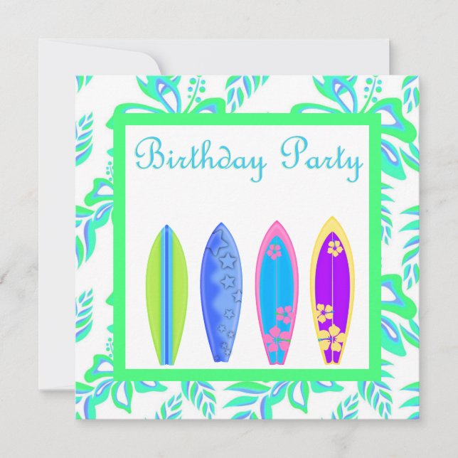 INVITATION CARTON D'INVITATION FÊTE ANNIERSAIRE THÈME SURF PL (Devant)