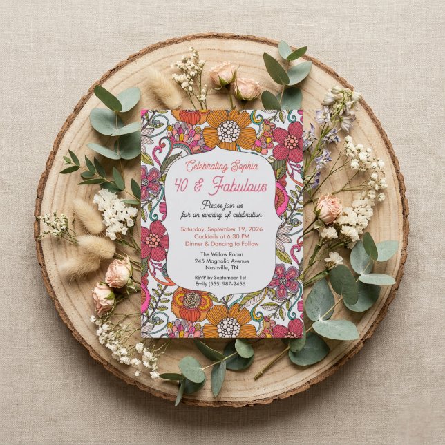 Invitation Carton d'invitation fête florale 40e anniversaire (Créateur téléchargé)