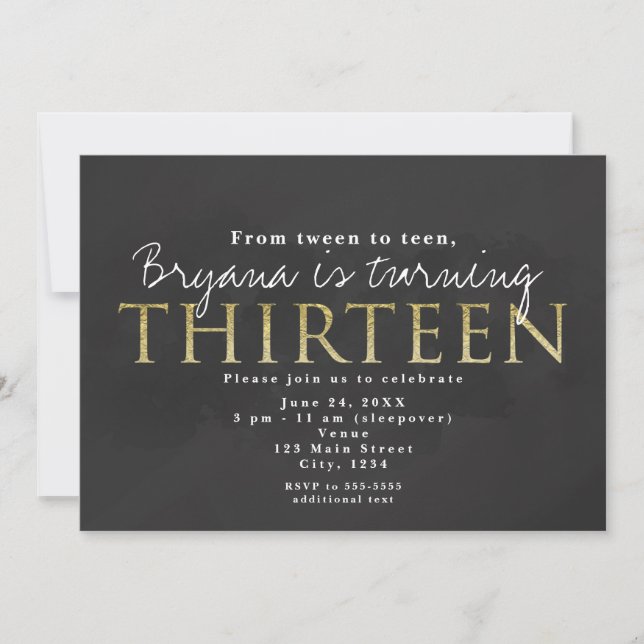 Invitation Carton d'invitation fêter 13 ans Dark Grey & Gold  (Devant)