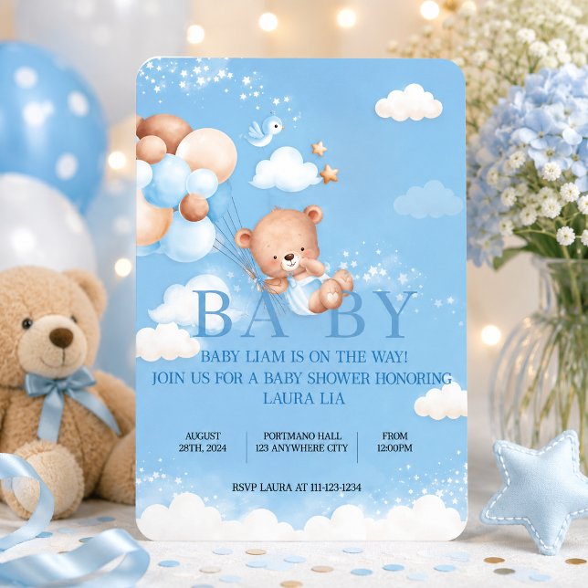 INVITATION CARTON D'INVITATION FILLE OURSON BLEU (Créateur téléchargé)