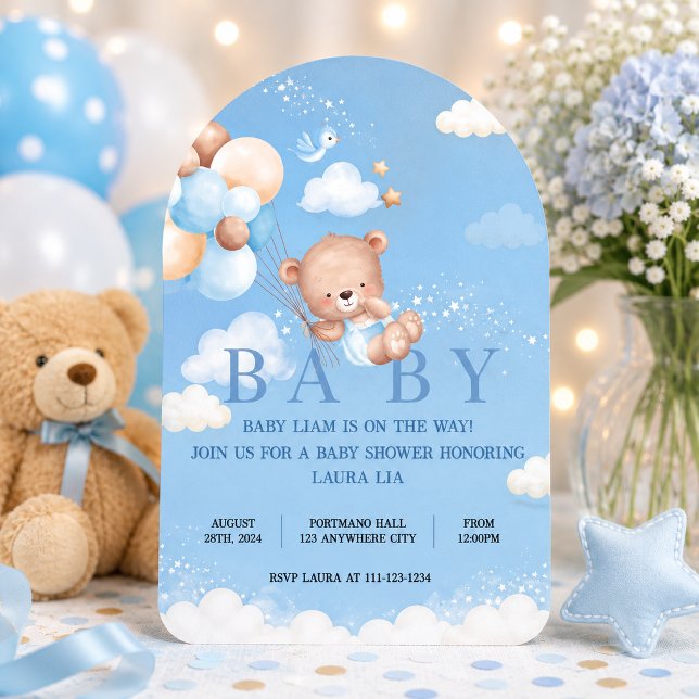 INVITATION CARTON D'INVITATION FILLE OURSON BLEU (Créateur téléchargé)