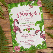 Carton d'invitation Flamants Roses et Fleurs Tropi