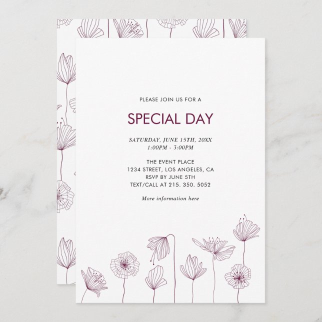 Invitation Carton d'invitation floral à motif coquelicot pour (Devant / Derrière)