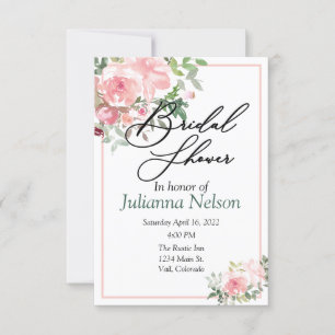 Invitation Carton d'invitation floral aquarelle rose tendre