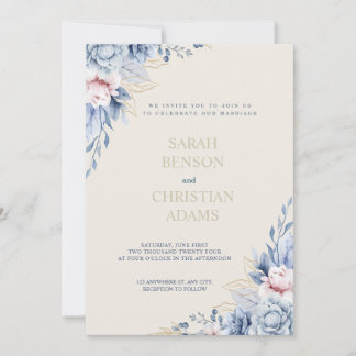 Invitation Carton d'invitation floral chic avec bleu clair, r