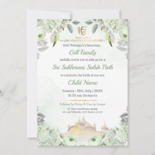 Invitation Carton d'invitation floral vert sauge doux pour Su