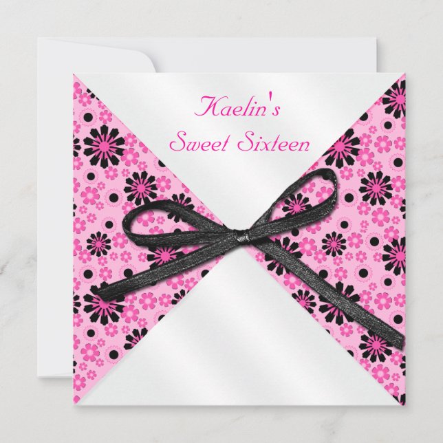 Invitation Carton d'invitation formel rose et noir de 5"x5" (Devant)