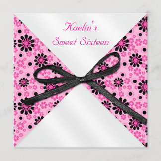 Invitation Carton d'invitation formel rose et noir de 5"x5"