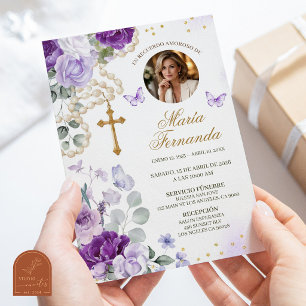 Invitation Carton d'invitation funéraire catholique au rosair