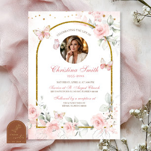 Invitation Carton d'invitation funéraire floral élégant rose