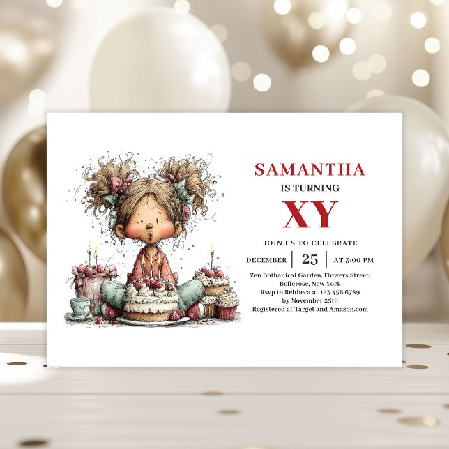 Invitation Carton d'invitation funky pour l'anniversaire d'un (Quirky Cute Little Girl Funky Birthday Invitation

)