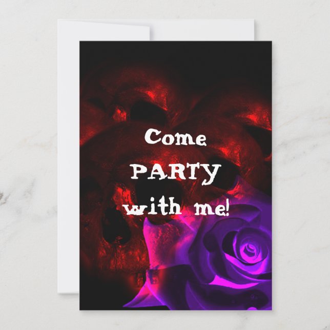 Invitation Carton d'invitation gothique crânes et roses pour  (Devant)