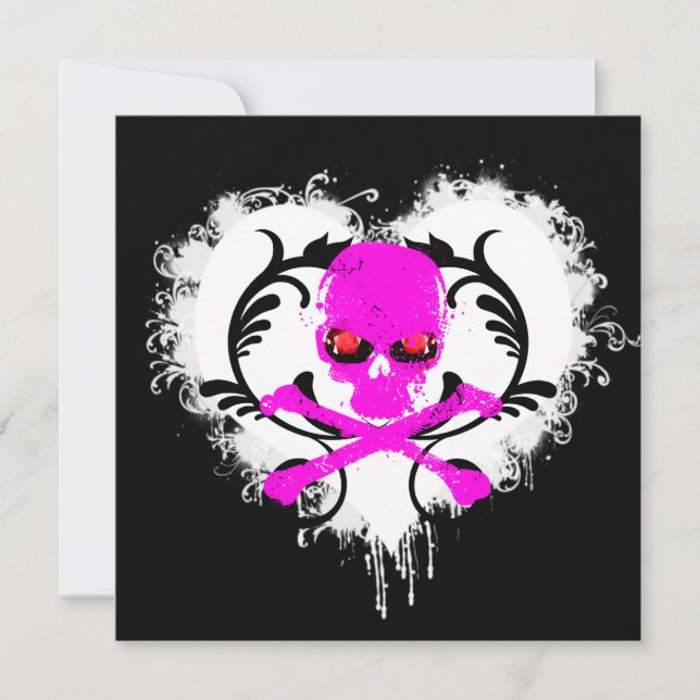 Invitation Carton d'invitation gothique Skull Splatter Heart  (Devant)