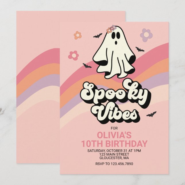 Invitation Carton d'invitation groovy Ghost rétro Halloween p (Devant / Derrière)