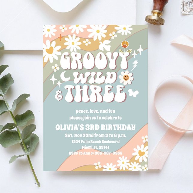 Invitation Carton d'invitation Groovy Retro Daisy pour 3ème a (Créateur téléchargé)