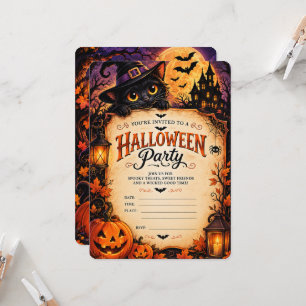 Invitation Carton d'invitation Halloween Chat Noir Effrayant
