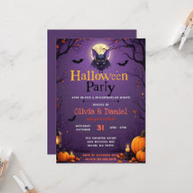 Carton d'invitation Halloween Chauve-souris Mignon