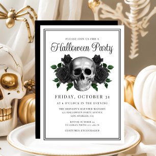 Invitation Carton d'invitation Halloween Crâne Floral Gothiqu