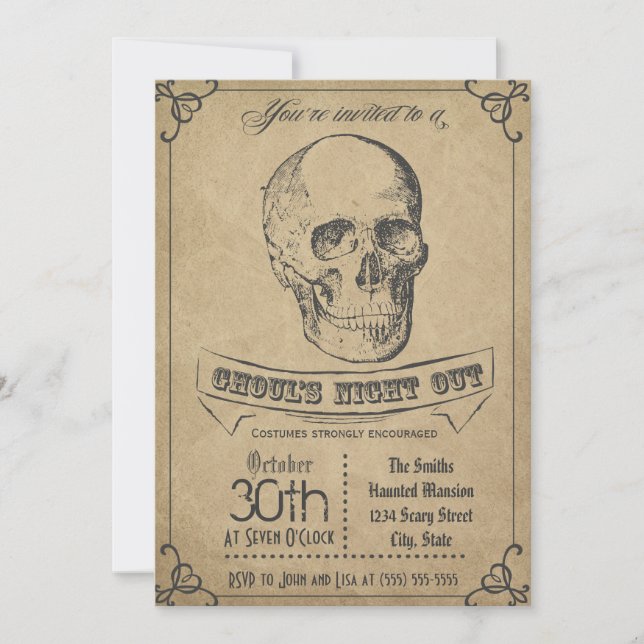 Invitation Carton d'invitation Halloween crâne vintage (Devant)