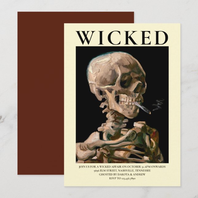 Invitation Carton d'invitation Halloween d'art fin de squelet (Devant / Derrière)