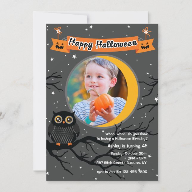 Invitation Carton d'invitation Halloween de Hoo Hoo Photo (Devant)