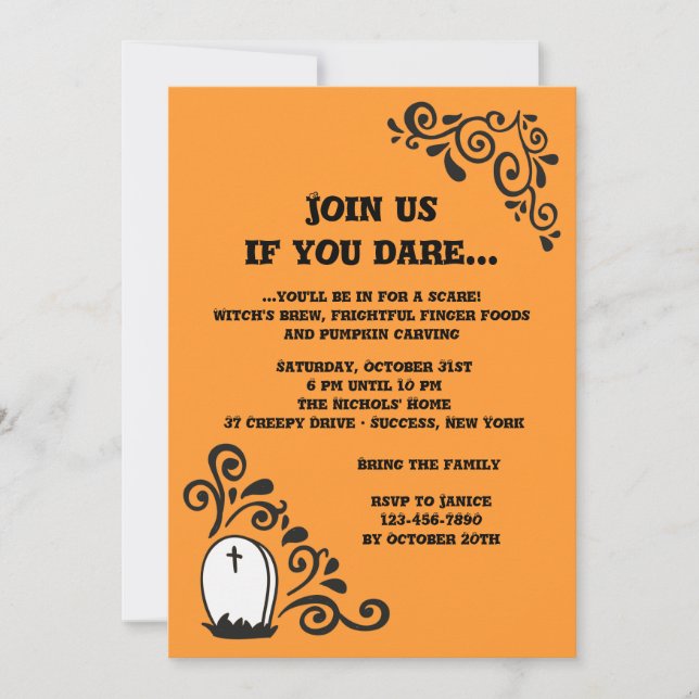 Invitation Carton d'invitation Halloween pour pierre tombale (Devant)