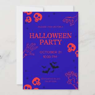 Invitation Carton d'invitation Halloween violet crânes rouges