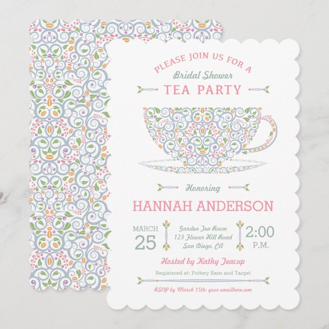 Invitation Carton d'invitation II pour une fête de thé de dou (Devant / Derrière)