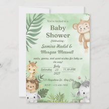 Carton d'invitation illustré de vert pour Baby Sho